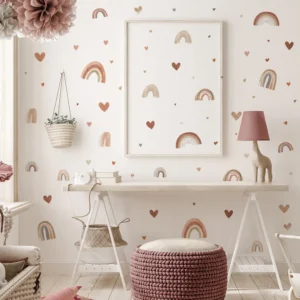Αυτοκόλλητο Τοίχου Ουράνιο Τόξο & Καρδιές